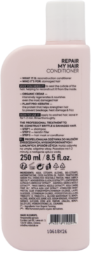 Tył jasnoróżowego Repair My Hair Conditioner 250ml, szczegóły dla włosów zniszczonych, Organic Cedar.