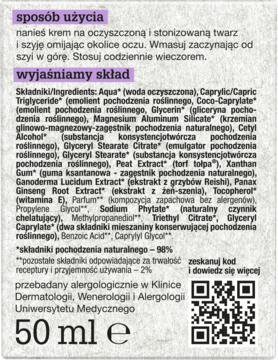 Tył opakowania regenerującego kremu na noc 50 ml, z listą naturalnych składników i sposobem użycia.
