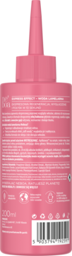 Tył różowej butelki wody lamelarnej Neboa Express Effect, widoczny tekst, symbole i kod kreskowy.