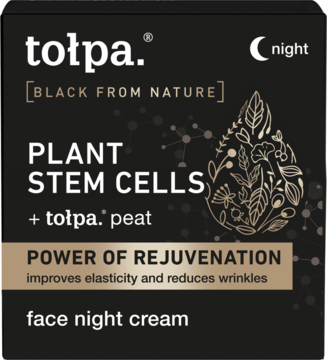 Czarny krem na noc Tolpa Plant Stem Cells, z torfem, odmładza skórę i redukuje zmarszczki. Widok z przodu.