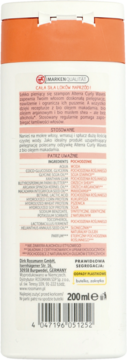 Tył białej butelki szamponu Alterra Curly Waves 200ml, z polskimi informacjami o składnikach i zastosowaniu.