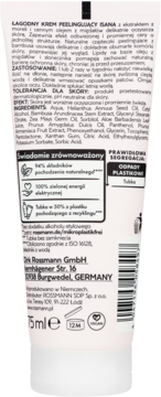 Tył tubki kremu peelingującego Isana 75ml, biało-różowe opakowanie z listą składników i informacjami.