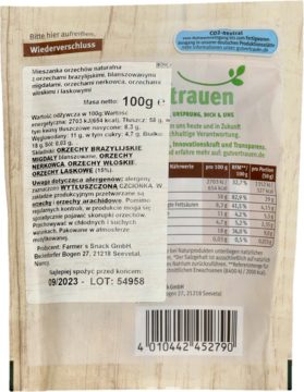 FARMER'S SNACK ,mieszanka orzechów, z orzechami brazylijskimi,tył