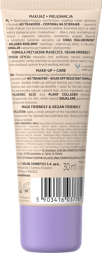 Tył tubki podkładu Eveline Better Than Perfect. Widoczne składniki, instrukcja użycia, kod kreskowy, 30ml.