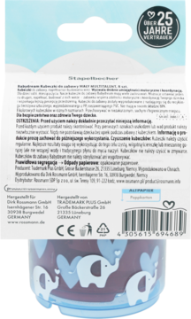 Babydream zestaw kubeczków do zabawy, tył opakowania z tekstem informacyjnym i widocznymi niebieskimi kubeczkami.
