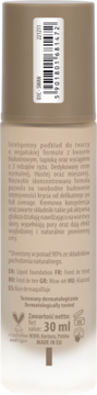 Tył beżowego podkładu NAM Real Skin 30ml; widoczne: kod kreskowy, opis po polsku, wegańskie logo.
