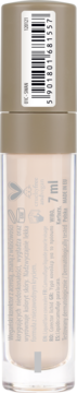 Tył butelki wegańskiego korektora NAM Smart Concealer 7ml. Przezroczysty pojemnik, beżowa zawartość. Na brązowej zakrętce kod kreskowy.