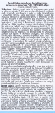 Dokument z instrukcją obsługi Domol Flakon PURE FRESHNESS, wkład do elektrycznego odświeżacza powietrza.