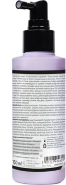 Tył fioletowej butelki Wcierki Grow Me Tender z czarnym aplikatorem, z etykietą i tekstem o kuracji na porost włosów.