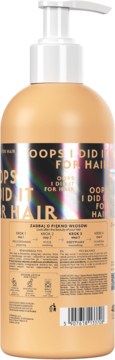 Tył beżowej odżywki so!flow Oops I Did It For Hair z białą pompką, widoczne instrukcje i kod kreskowy.