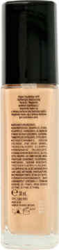 Tył butelki wegańskiego podkładu Miss Sporty Naturally Perfect Match z widoczną listą składników, 30 ml.