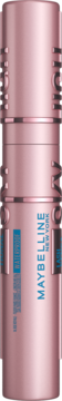Wydłużający tusz Maybelline Sky High Cosmic Black w metalicznej rose gold tubie, pionowo, z niebieskim napisem.