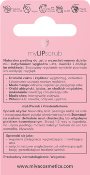 MIYA COSMETICS myLIPscrub ,peeling do ust, naturalny, z olejkami i masłem mango,tył