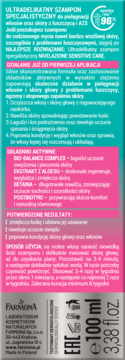 Tył srebrnej butelki specjalistycznego szamponu Nivelazione Sensitive Care 100ml; opis na łuszczycę i AZS.