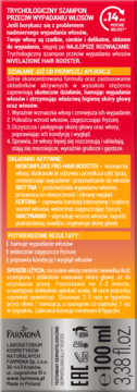 Tył opakowania szamponu Nivelazione Hair Booster 100ml z polskim tekstem o działaniu przeciw wypadaniu włosów.