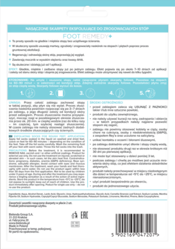 Foot Remedy skarpety złuszczające do stóp, tył opakowania z instrukcją użycia i składem, widok szczegółowy.