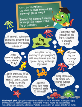 MÖLLER'S Omega-3 Rybki ,żelki o smaku jabłkowym, suplement diety,tył