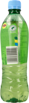 Tył zielonej butelki Lipton Ice Tea bez cukru, z widoczną zieloną etykietą, kodem kreskowym i napisem 500 ml.