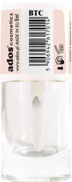 Ados Natural Nude baza i top coat 8ml. Przezroczysta butelka, aplikator, 91% składników naturalnych.