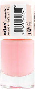 Ados klasyczny lakier do paznokci, odcień 04 Natural Nude, pastelowy róż, w szklanej butelce, widok z przodu.
