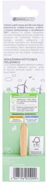 Tył opakowania pędzla do blendowania We Love Nature z bambusa FSC, z opisem produktu i certyfikatów zrównoważonego rozwoju.