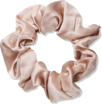 Beżowa owijka do włosów Omnia Botanica PURESILK z jedwabiu morwowego, miękka, widok z góry.