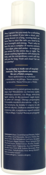Biała butelka żelu pod prysznic "Ahoj Kapitanie!", tył z niebieską etykietą, opisem i listą składników.