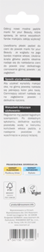 Tył opakowania pędzla do cieni for your Beauty z polskim opisem, ikonami recyklingu i weganizmu.