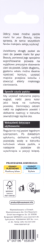 Biała ulotka informacyjna pędzla do cieni For Your Beauty, z tekstem o precyzji, recyklingu, FSC i vegan.