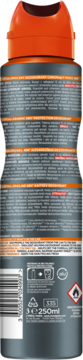 Tył ciemnego dezodorantu L'Oréal Men Expert, z pomarańczowym korkiem, z etykietą o składzie hipoalergicznym.