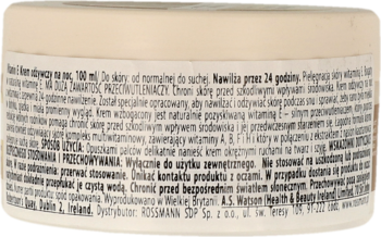 Zbliżenie tyłu kremu na noc z witaminą E dla skóry normalnej/suchej, z pełnym opisem w języku polskim.