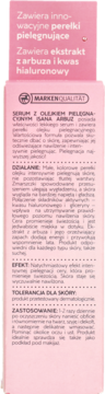 Tył opakowania serum ISANA Arbuza z perełkami, ekstraktem z arbuza i kwasem hialuronowym. Opis działania.
