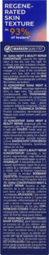Bok niebieskiego opakowania Isana Night & Beauty Repair Concentrate z białym tekstem o regeneracji skóry (93%).