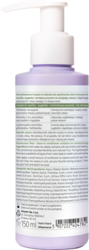 Fioletowa odżywka Humectant Pear w butelce z pompką, tył opakowania ze składem i objętością 150 ml.