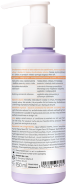 Tył fioletowej butelki odżywki Emolientowa Morela 150ml z białą pompką, widoczna lista składników.