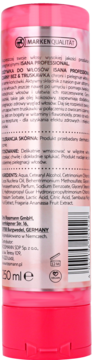 Tył różowej tuby odżywki ISANA PROFESSIONAL Czarny Bez & Truskawka 250ml, z polskim opisem i listą składników.