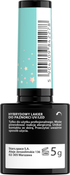 Hybrydowy lakier do paznokci UV/LED Stars.space 5g, czarna butelka z turkusową nakrętką w gwiazdki.