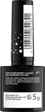 Stars.Space Top Hybrydowy Classic UV/LED w czarnej butelce z brokatowymi gwiazdkami na zakrętce, widok z przodu, 5g.