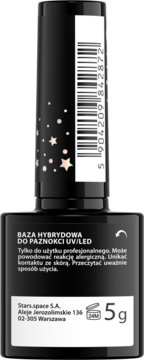 Czarne opakowanie bazy hybrydowej UV/LED Stars.space 5g, widok z tyłu z polską etykietą.