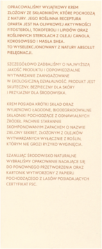 Cała strona tekstu w języku polskim o naturalnym kremie, jego składzie roślinnym i opakowaniu FSC.