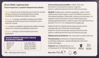 Tył opakowania suplementu diety Zdrovit Merz, ciemne tło z białym tekstem i tabelą składu.