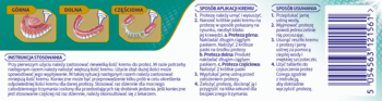 Tył opakowania Corega Max Mocowanie + Osłona Miętowy, kremu do protez, z diagramami protez, tekstem i kodem kreskowym.