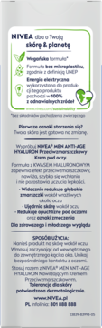 Tył opakowania NIVEA MEN Anti-Age Hyaluron Przeciwzmarszczkowego Kremu pod oczy z zielonymi ikonami.