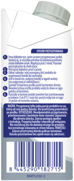 Tył białego kartonu Nan Optipro Plus 1 HMO z instrukcjami przygotowania, ostrzeżeniami i kodem kreskowym.