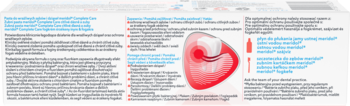 Tył białego opakowania pasty meridol Complete Care Wrażliwe Dziąsła i Zęby, z opisem po polsku i grafiką zęba.