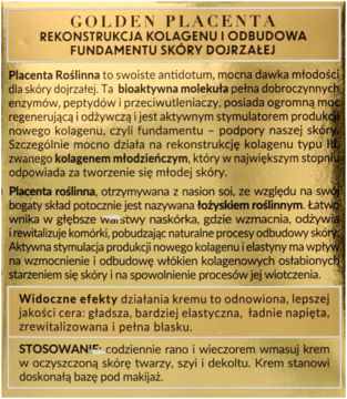 Złote opakowanie kremu GOLDEN PLACENTA 60+ napinająco-odbudowującego przeciwzmarszczkowego.