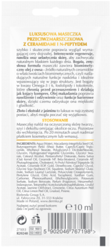 Tylna strona białej saszetki Dermika Luxury Ceramides luksusowej maseczki przeciwzmarszczkowej 10 ml.