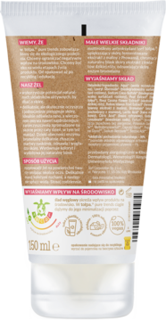 Tył białej tubki Pure Trends z beżową etykietą, naturalny żel oczyszczający i złuszczający 150ml.