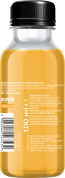 Tył butelki Purella Super Shot Odporność Imbir + Kurkuma, 100ml, z widocznym składem i kodem kreskowym.