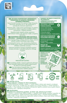 Tył opakowania Air Wick Life Scents Świeżość Letniego Poranka – wtyczka elektryczna, polskie instrukcje, kwiatowy wzór.